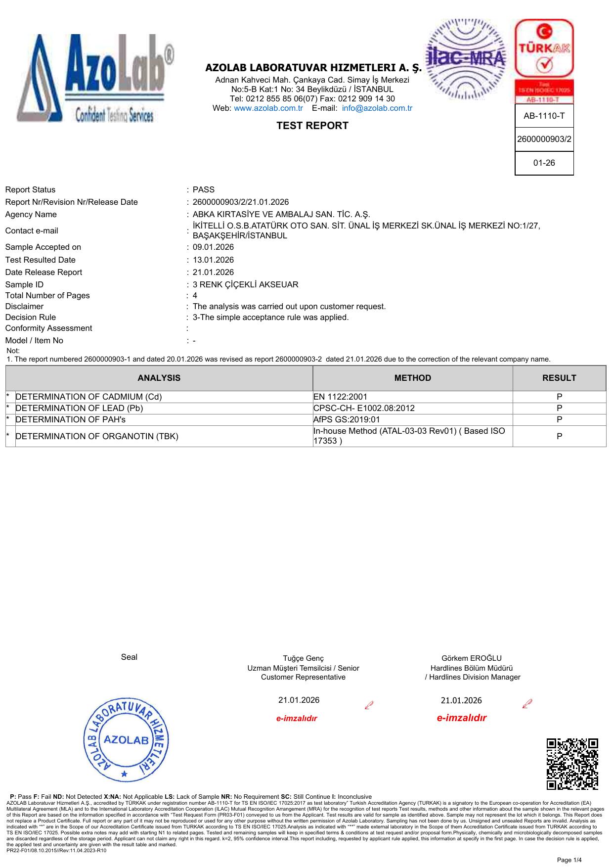 3-Color Floral Accessories Accredited Laboratory Test Report
