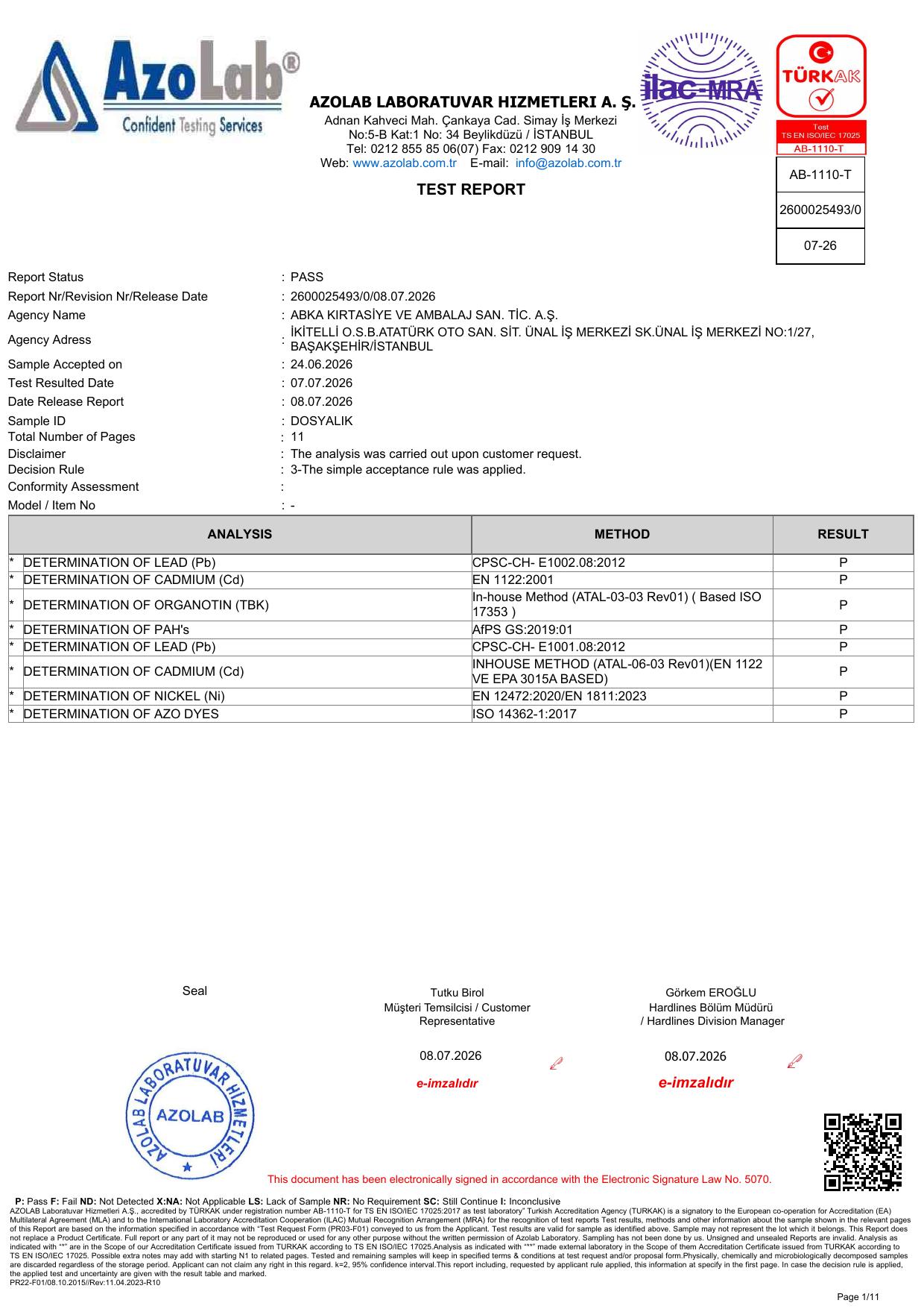 Delic Leather Document Holder Accredited Laboratory Test Report